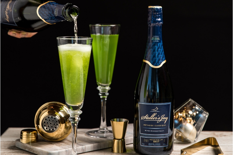 sparkling melon cocktail recipe with stellers jay mountain jay brut