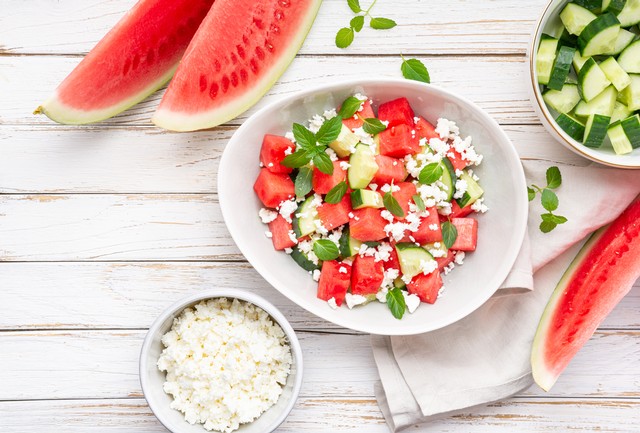 Watermelon & Cucumber Salad With Fresh Ricotta