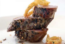 Icewine Marinated Pork Medallions with Corn-Crusted Onion Rings